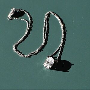 Platinum 3.01 CT Oval Lab Grown Diamond Necklace with IGI Report